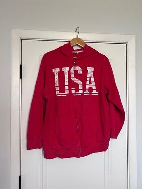 Old Navy Red Full-Zip Hooded Sweatshirt
